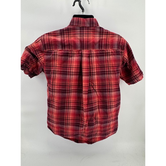Cinch Men's Short Sleeve Plaid Button Up Shirt Red Burgundy/Orange Size S - Picture 3 of 5
